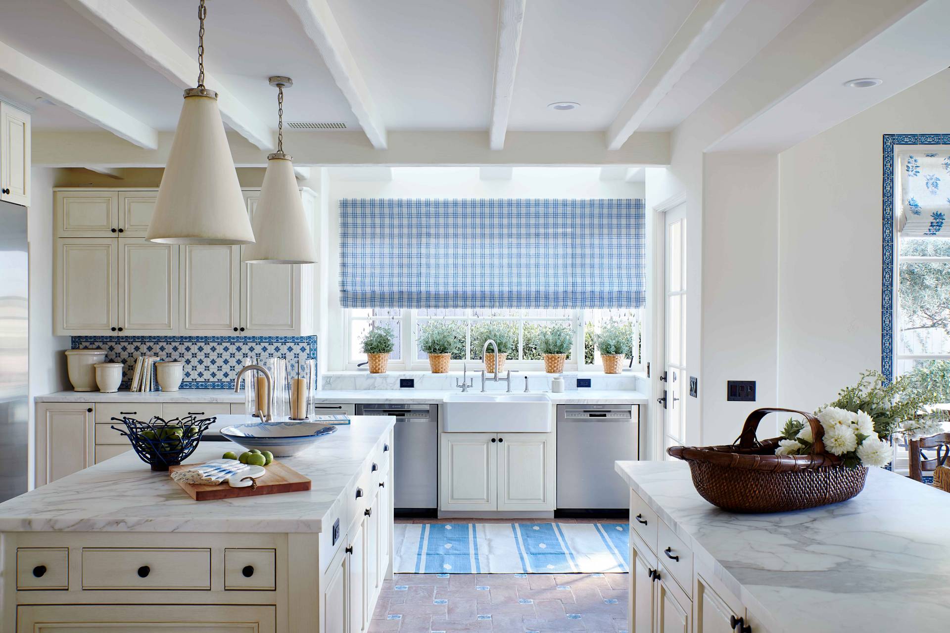 Kitchen Blue and White Checkered Roman Shade